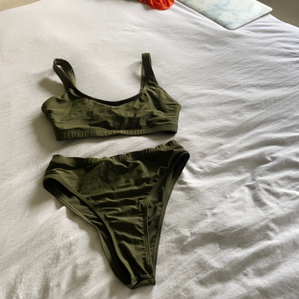Olive green high waist bikini set